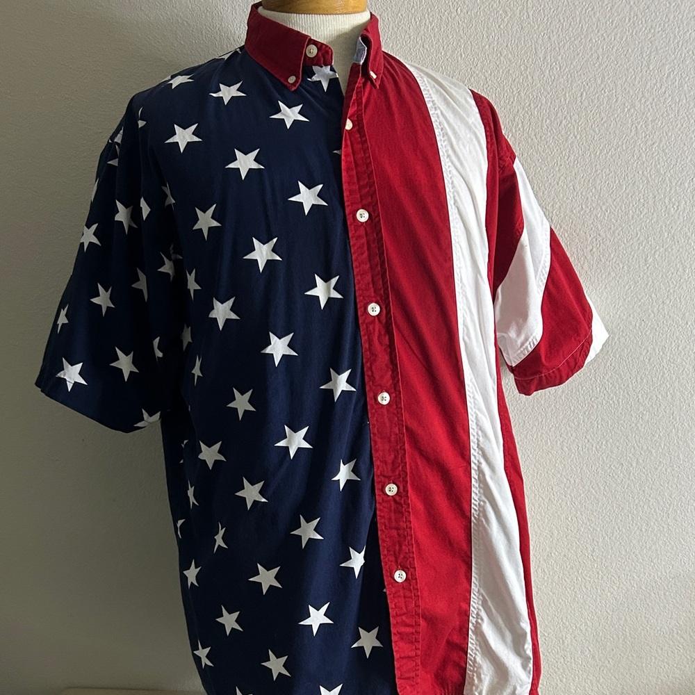 RedHead Men's Red, White, and Blue Star Collared Button Down Shirt